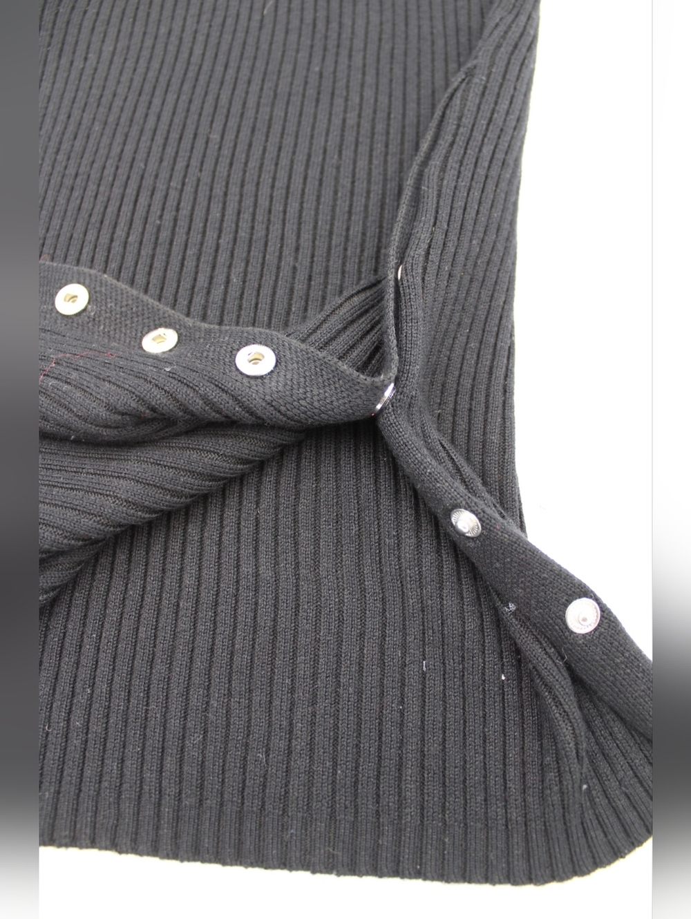 Full Circle Black Ribbed Midi Dress Snap Button Slit Size M - Picture 4 of 8